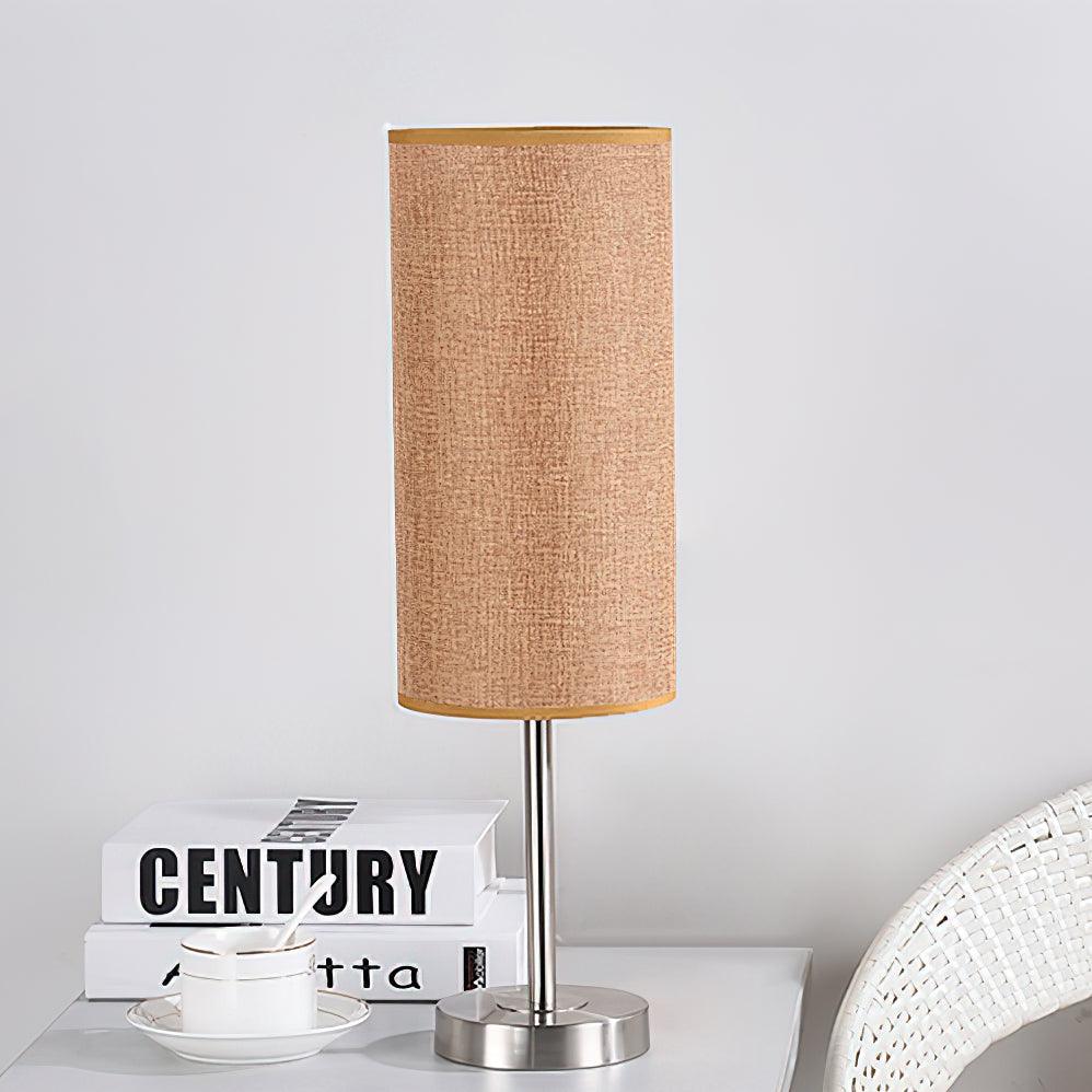 Modern Linen Fabric Bedside Table Lamp with Round Iron Base for Home Decor