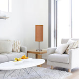 Modern Linen Fabric Bedside Table Lamp with Round Iron Base for Home Decor