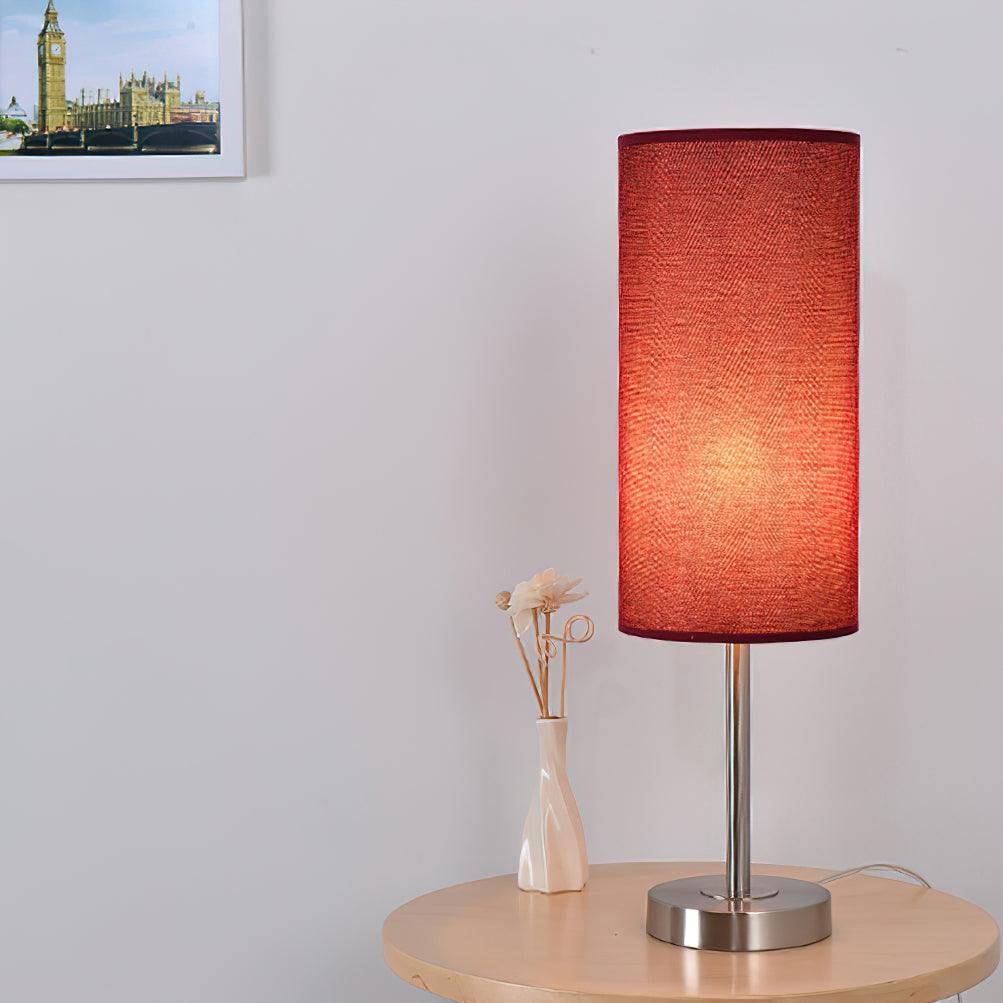 Modern Linen Fabric Bedside Table Lamp with Round Iron Base for Home Decor