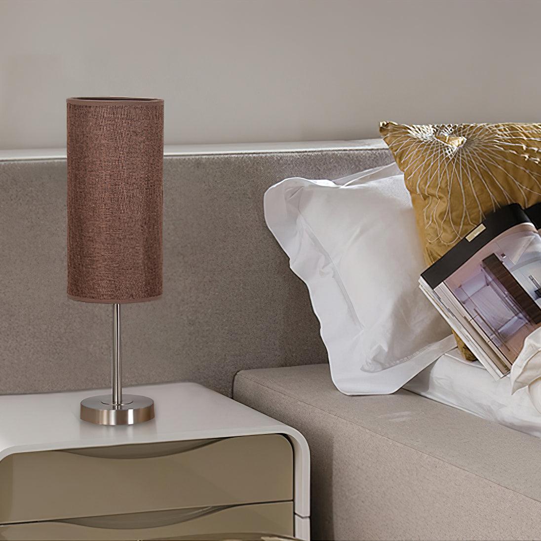 Modern Linen Fabric Bedside Table Lamp with Round Iron Base for Home Decor