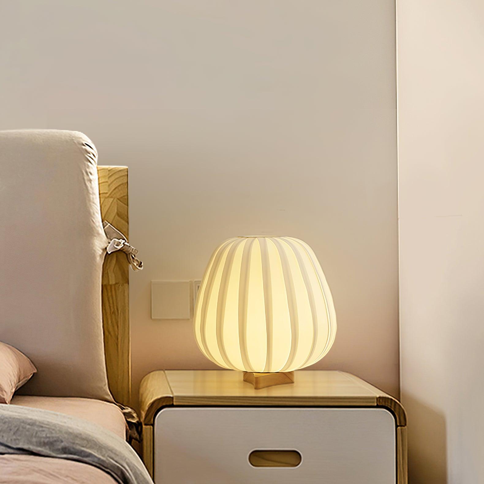 Modern Fabric Wood Minimalist Table Lamp with Integrated LED for Bedroom and Living Room