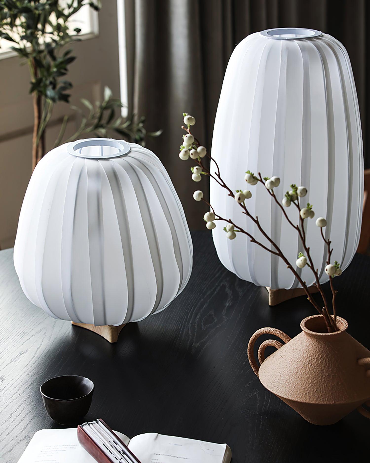 Modern Fabric Wood Minimalist Table Lamp with Integrated LED for Bedroom and Living Room