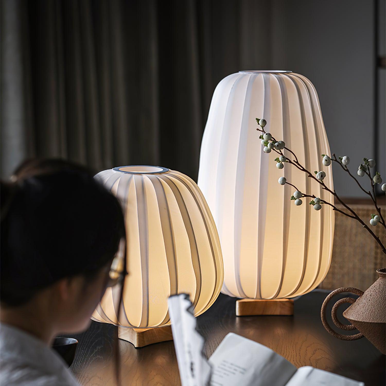 Modern Fabric Wood Minimalist Table Lamp with Integrated LED for Bedroom and Living Room