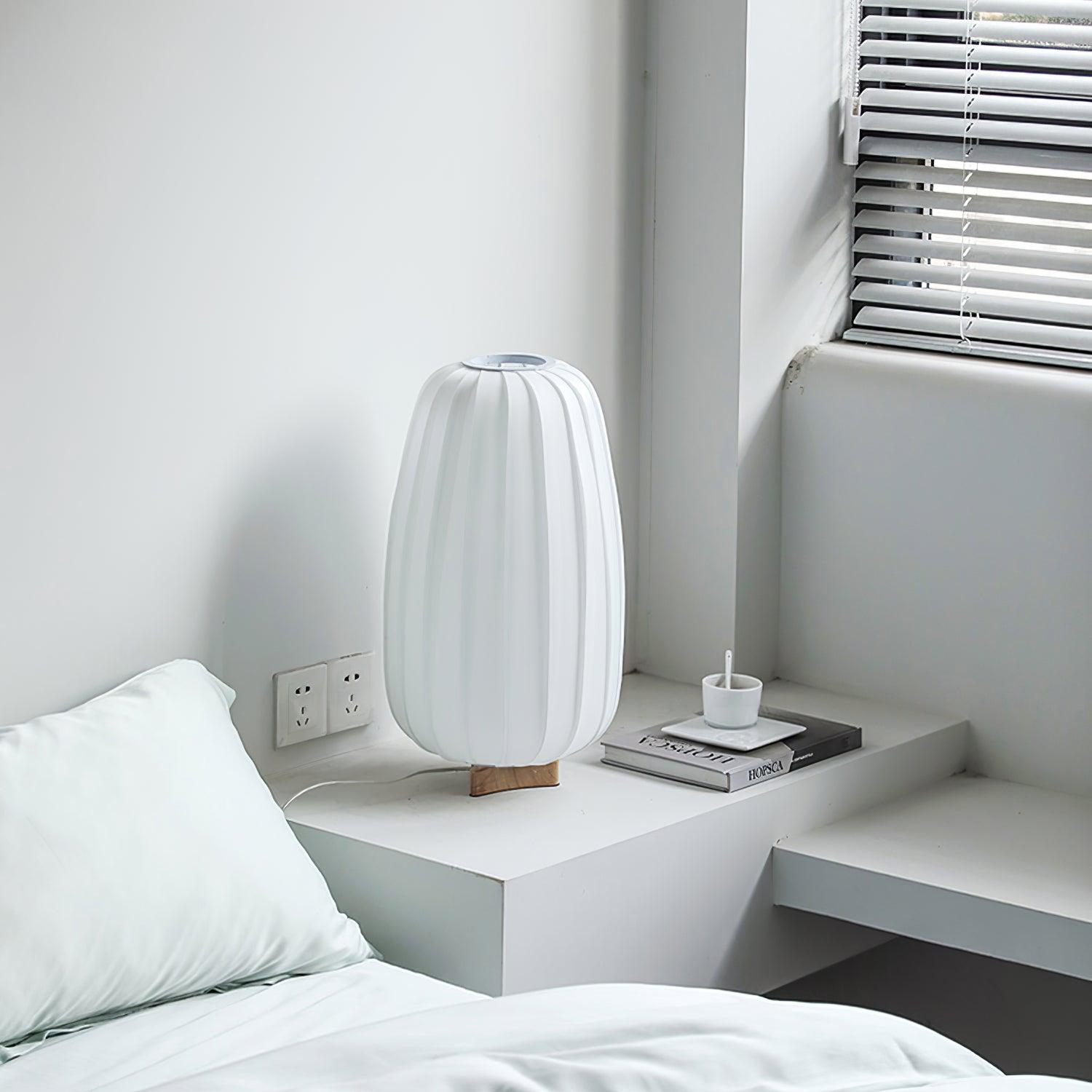 Modern Fabric Wood Minimalist Table Lamp with Integrated LED for Bedroom and Living Room