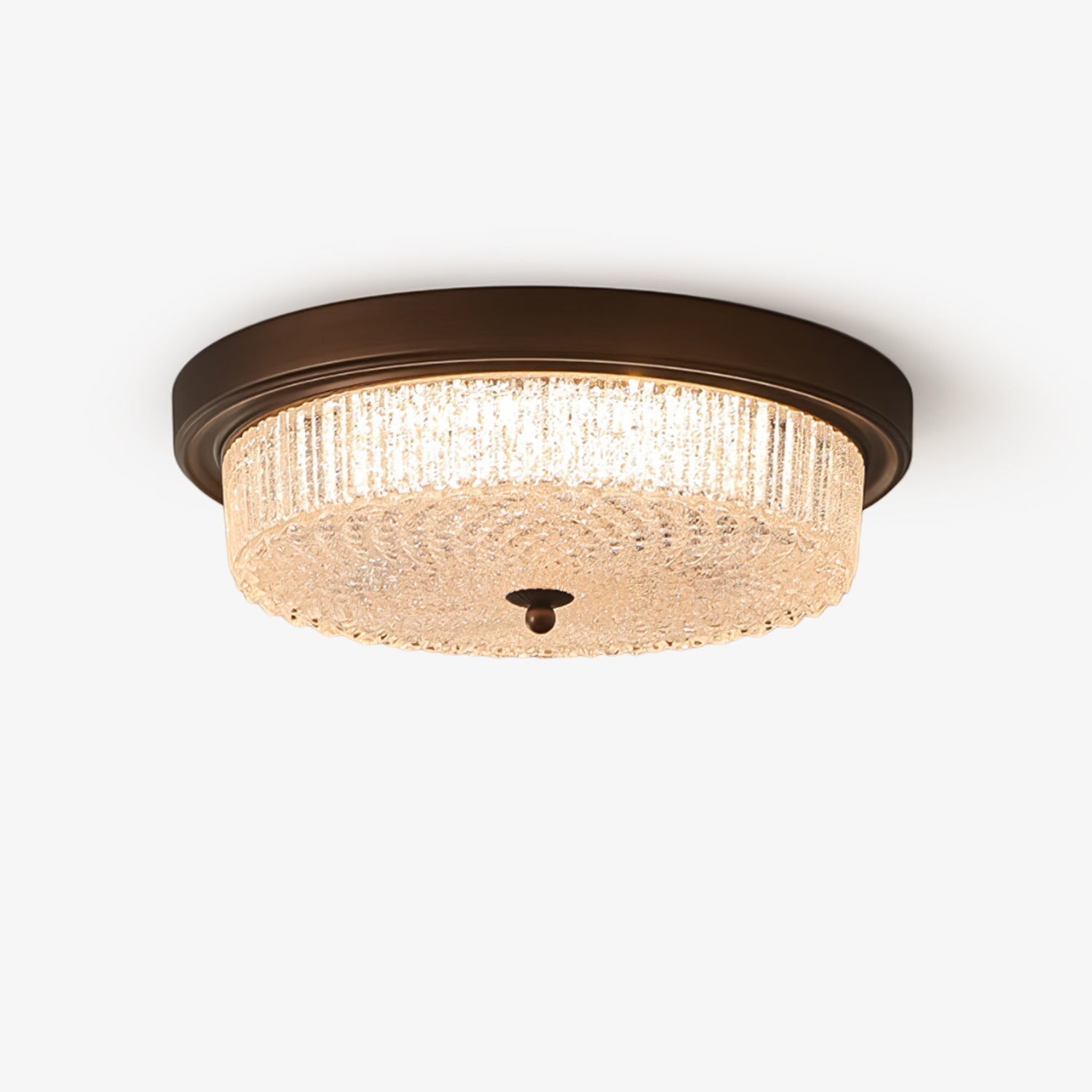 Fabula Flush Mount Ceiling Light Vintage Bronze American Style Fixture with Antiqued Glass