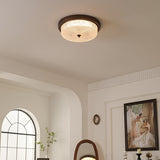 Fabula Flush Mount Ceiling Light Vintage Bronze American Style Fixture with Antiqued Glass