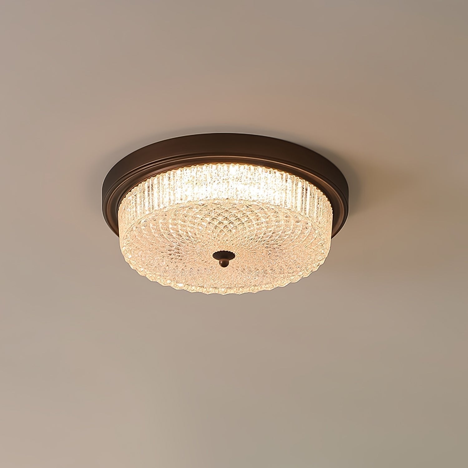 Fabula Flush Mount Ceiling Light Vintage Bronze American Style Fixture with Antiqued Glass