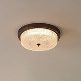 Fabula Flush Mount Ceiling Light Vintage Bronze American Style Fixture with Antiqued Glass