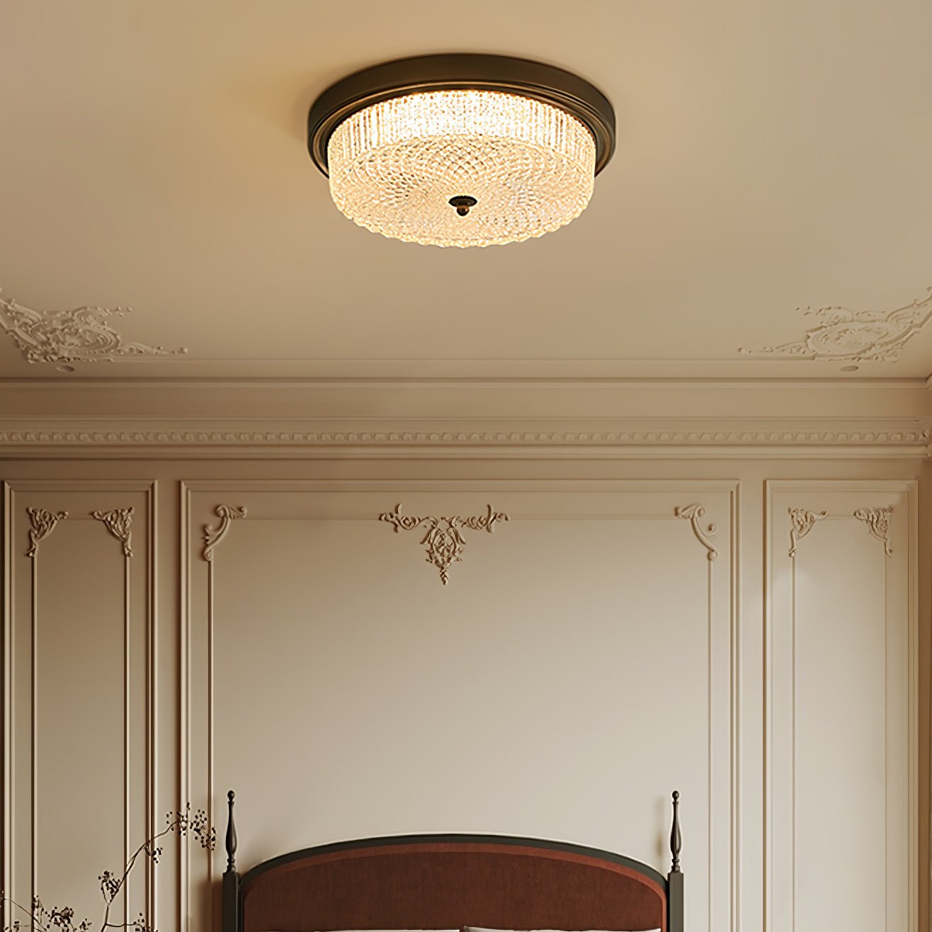 Fabula Flush Mount Ceiling Light Vintage Bronze American Style Fixture with Antiqued Glass