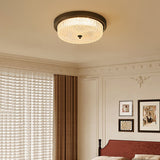 Fabula Flush Mount Ceiling Light Vintage Bronze American Style Fixture with Antiqued Glass