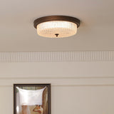 Fabula Flush Mount Ceiling Light Vintage Bronze American Style Fixture with Antiqued Glass