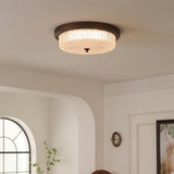Fabula Flush Mount Ceiling Light Vintage Bronze American Style Fixture with Antiqued Glass