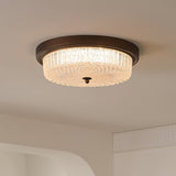 Fabula Flush Mount Ceiling Light Vintage Bronze American Style Fixture with Antiqued Glass