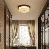 Fabula Flush Mount Ceiling Light Vintage Bronze American Style Fixture with Antiqued Glass