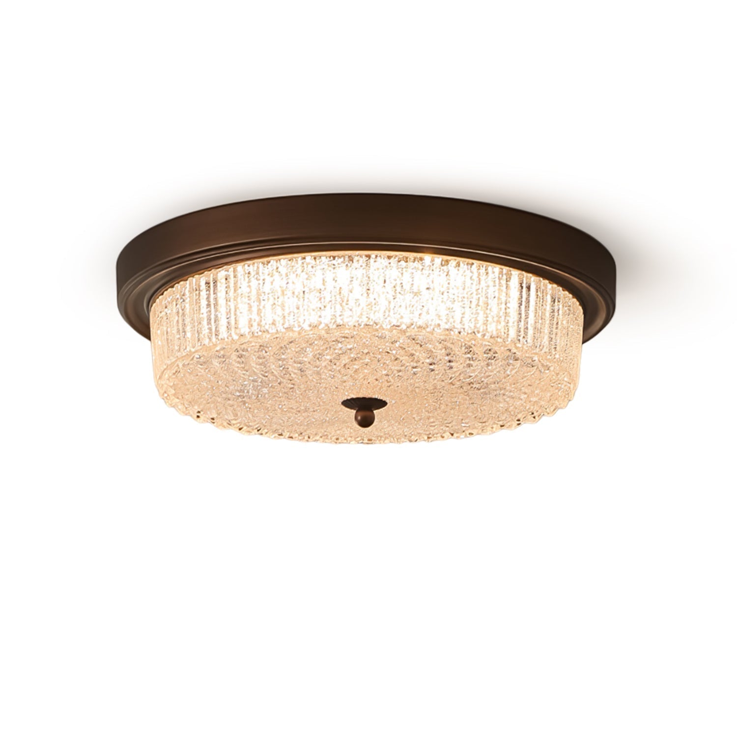 Fabula Flush Mount Ceiling Light Vintage Bronze American Style Fixture with Antiqued Glass