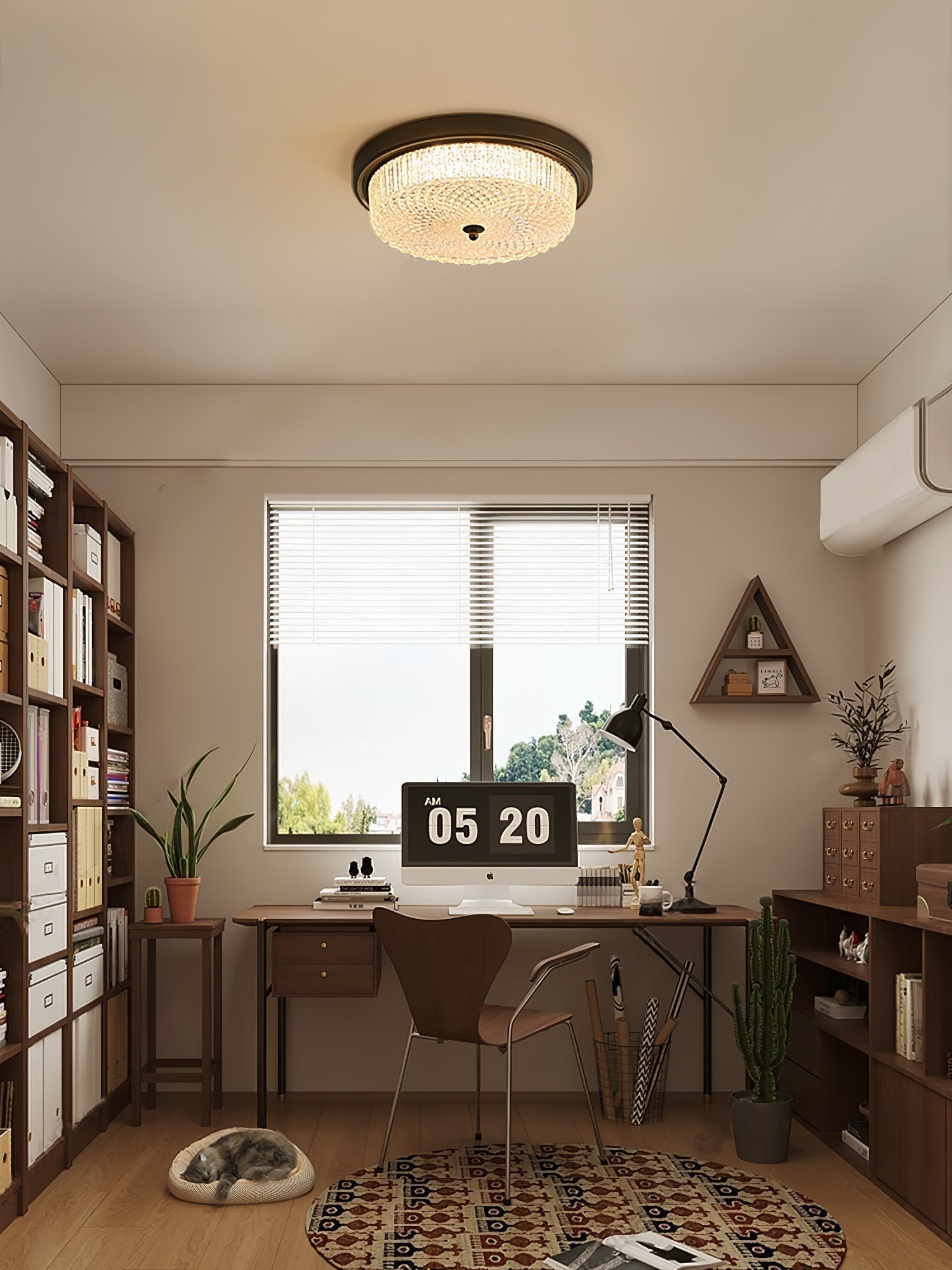 Fabula Flush Mount Ceiling Light Vintage Bronze American Style Fixture with Antiqued Glass