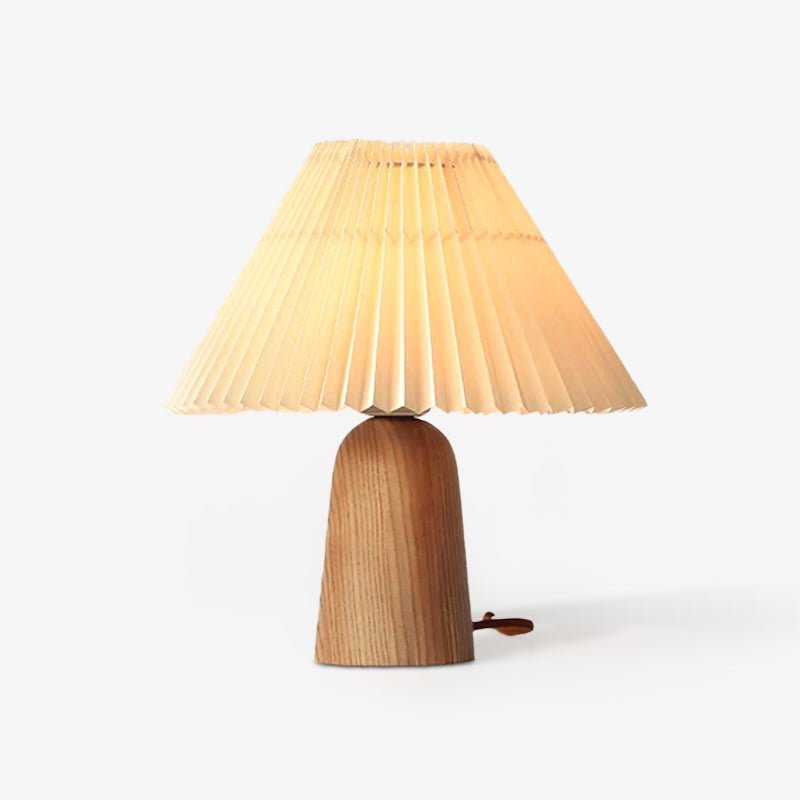 Pleated Fabric Shade Table Lamp with Wooden Base Modern Bedside Light for Living Room