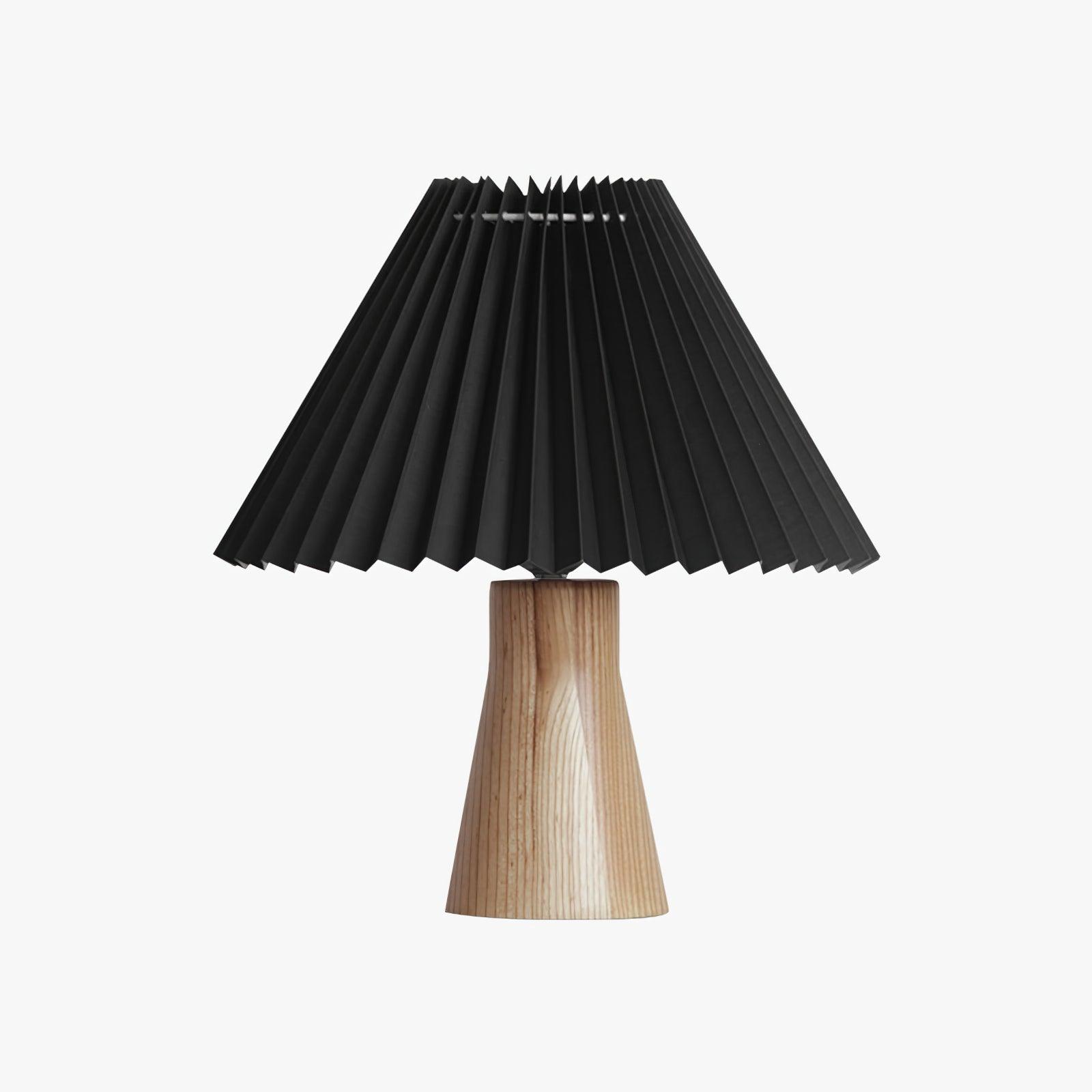Pleated Fabric Shade Table Lamp with Wooden Base Modern Bedside Light for Living Room