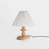 Pleated Fabric Shade Table Lamp with Wooden Base Modern Bedside Light for Living Room
