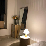 Pleated Fabric Shade Table Lamp with Wooden Base Modern Bedside Light for Living Room