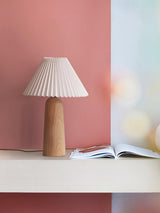 Pleated Fabric Shade Table Lamp with Wooden Base Modern Bedside Light for Living Room