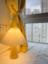 Pleated Fabric Shade Table Lamp with Wooden Base Modern Bedside Light for Living Room
