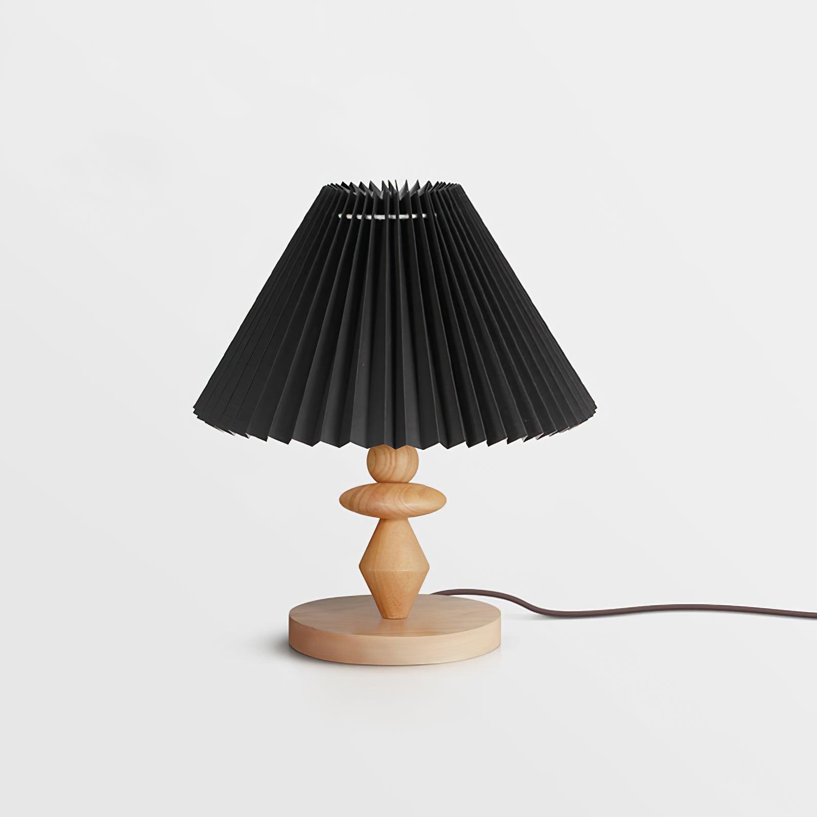 Pleated Fabric Shade Table Lamp with Wooden Base Modern Bedside Light for Living Room