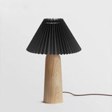 Pleated Fabric Shade Table Lamp with Wooden Base Modern Bedside Light for Living Room