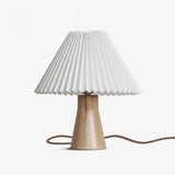 Pleated Fabric Shade Table Lamp with Wooden Base Modern Bedside Light for Living Room