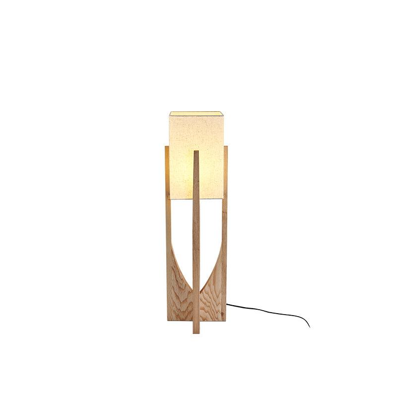 Modern Fairbanks Standing Lamp with Ash Wood Frame and White Fabric Shade