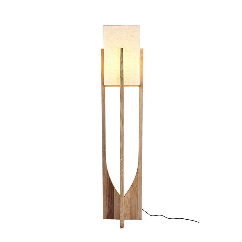 Modern Fairbanks Standing Lamp with Ash Wood Frame and White Fabric Shade