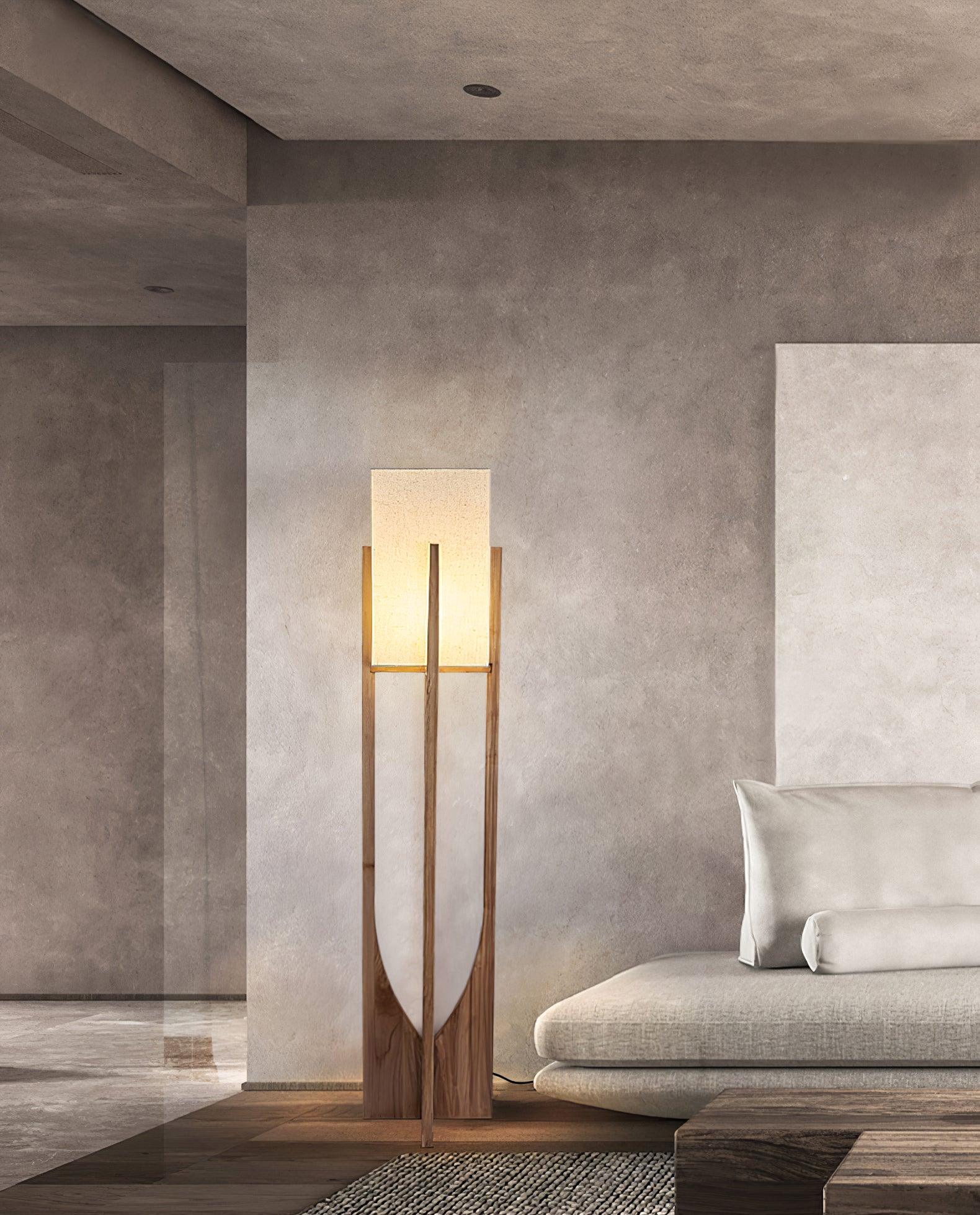 Modern Fairbanks Standing Lamp with Ash Wood Frame and White Fabric Shade