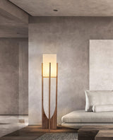 Modern Fairbanks Standing Lamp with Ash Wood Frame and White Fabric Shade