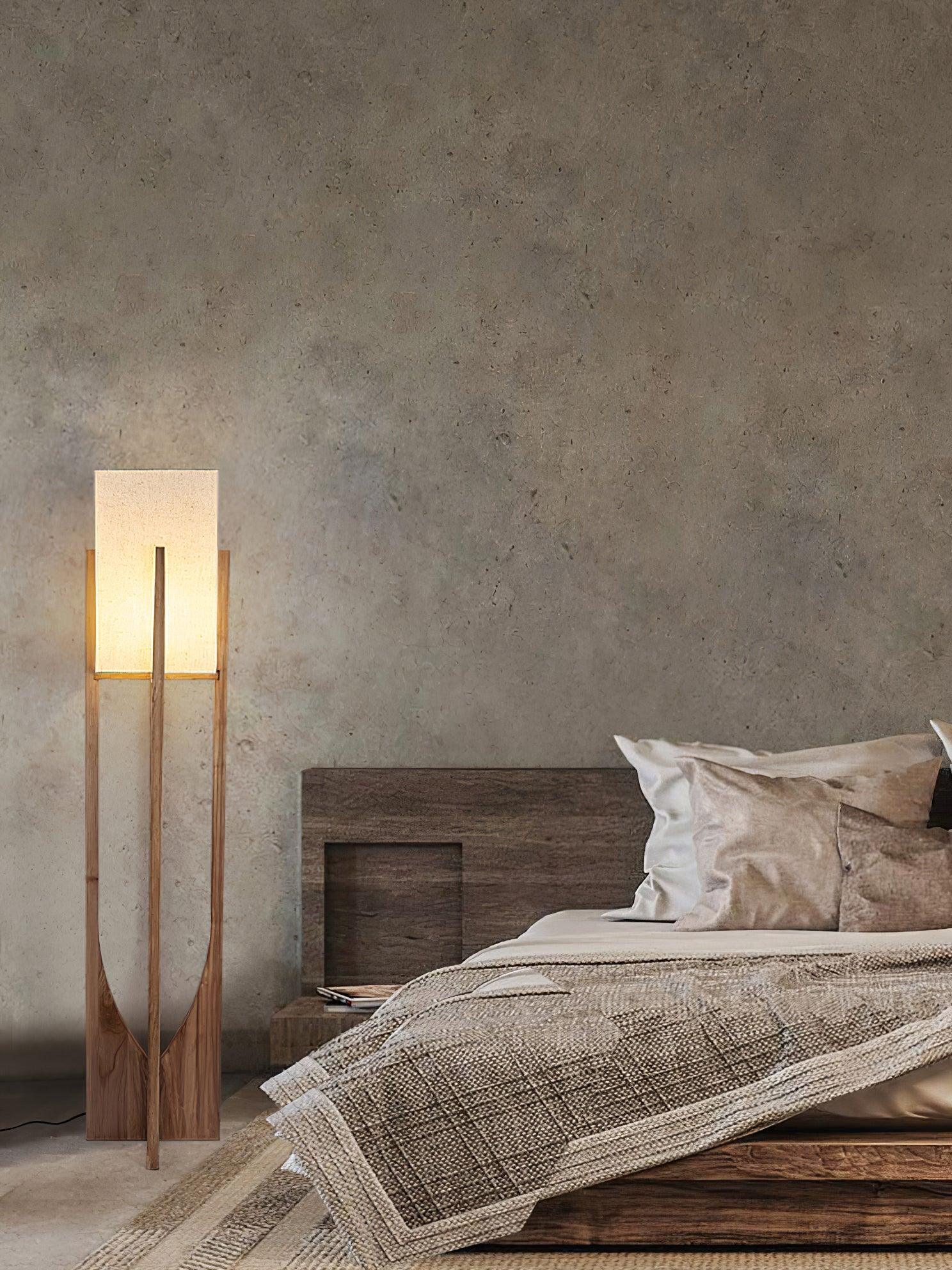 Modern Fairbanks Standing Lamp with Ash Wood Frame and White Fabric Shade