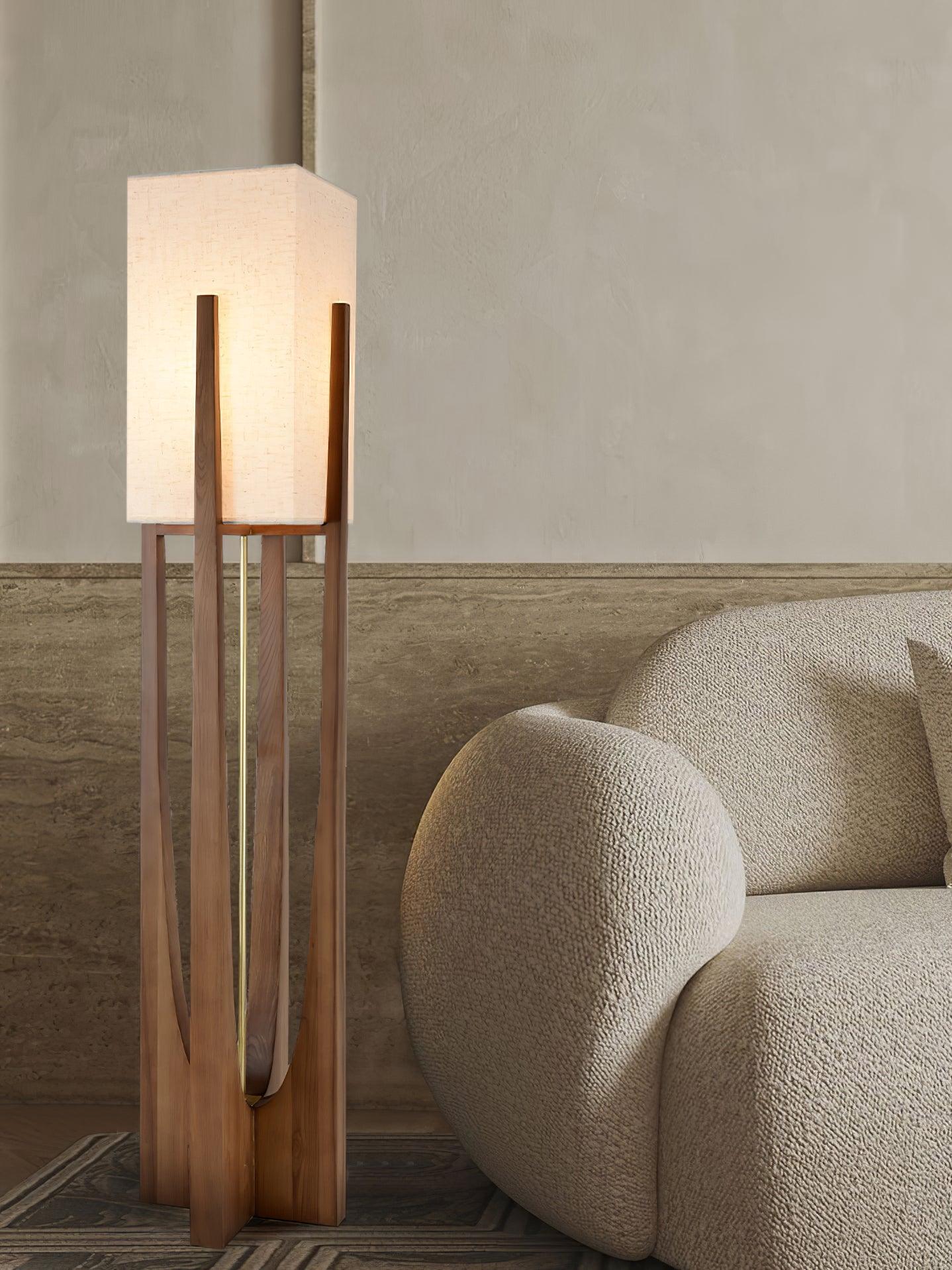 Modern Fairbanks Standing Lamp with Ash Wood Frame and White Fabric Shade