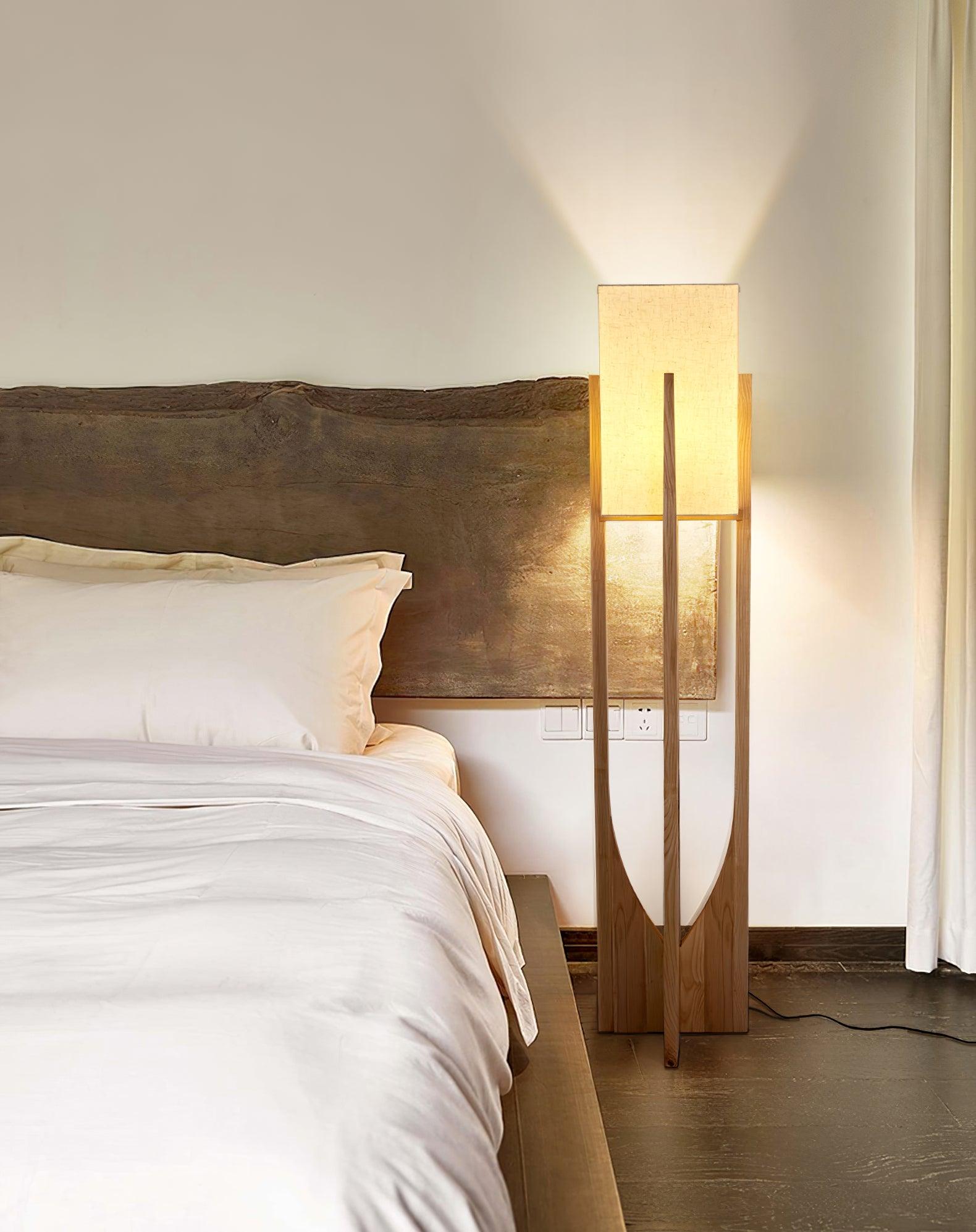 Modern Fairbanks Standing Lamp with Ash Wood Frame and White Fabric Shade