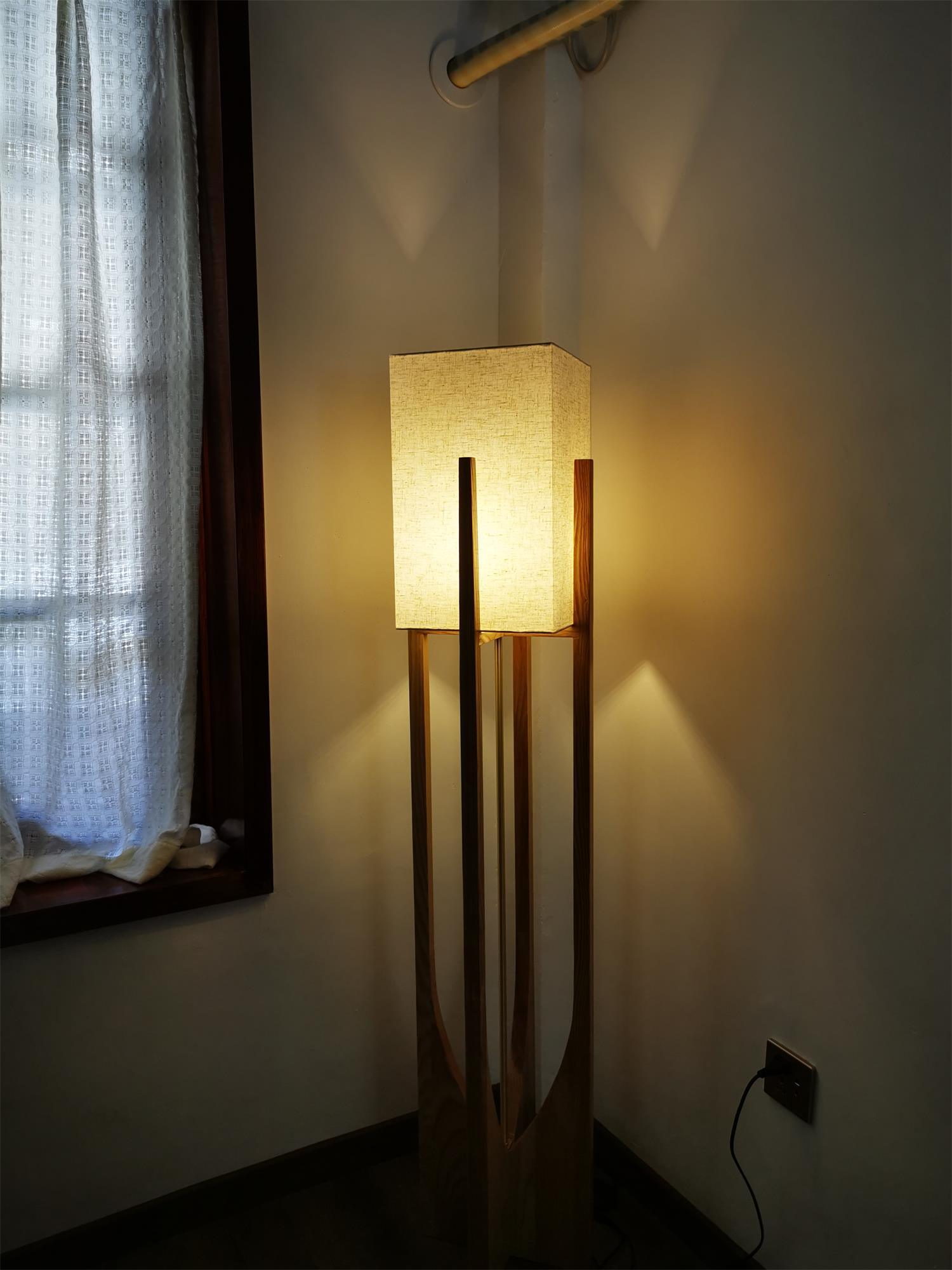Modern Fairbanks Standing Lamp with Ash Wood Frame and White Fabric Shade