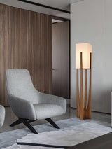 Modern Fairbanks Standing Lamp with Ash Wood Frame and White Fabric Shade