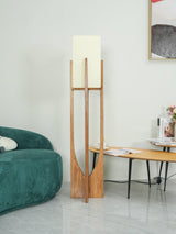 Modern Fairbanks Standing Lamp with Ash Wood Frame and White Fabric Shade