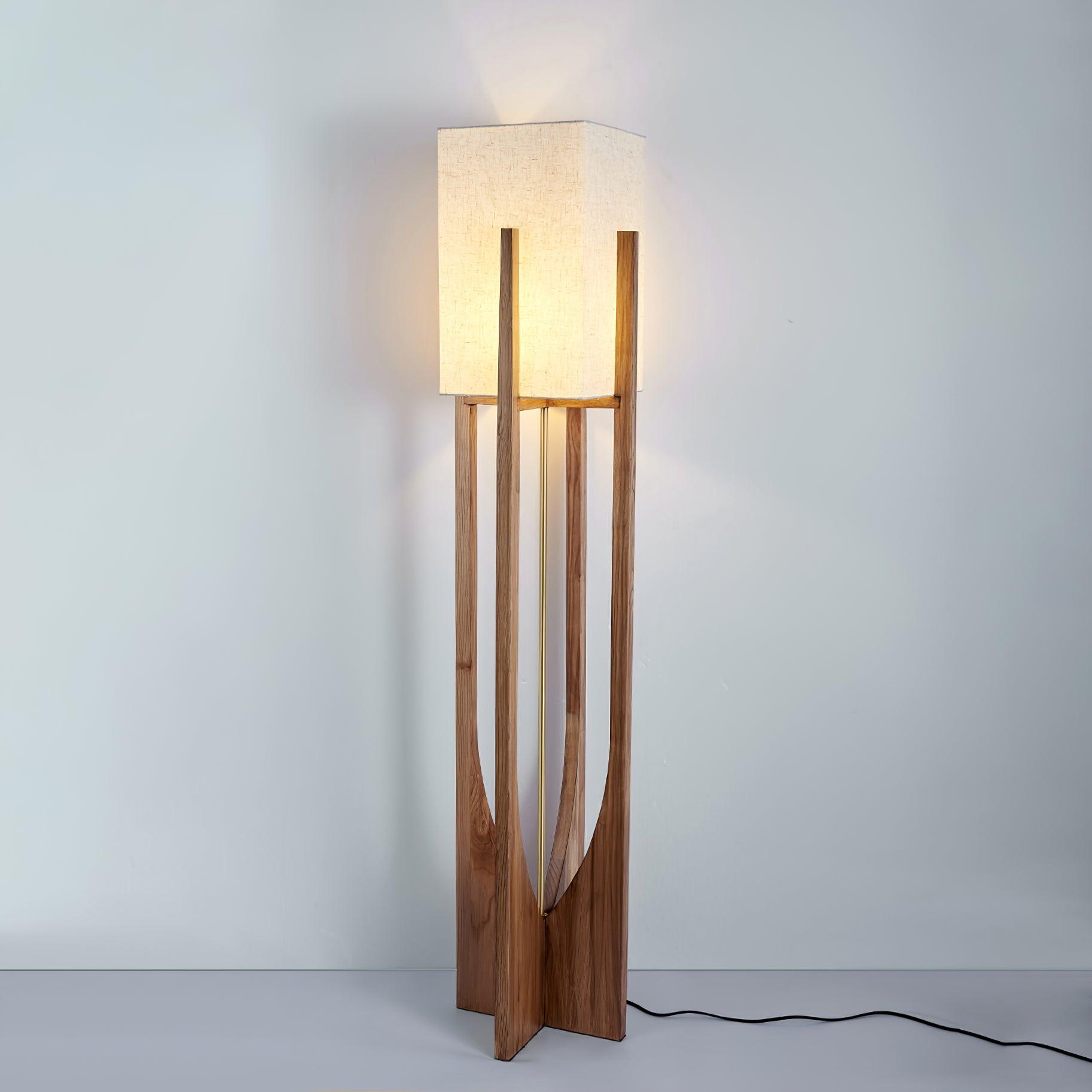 Modern Fairbanks Standing Lamp with Ash Wood Frame and White Fabric Shade