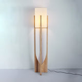 Modern Fairbanks Standing Lamp with Ash Wood Frame and White Fabric Shade