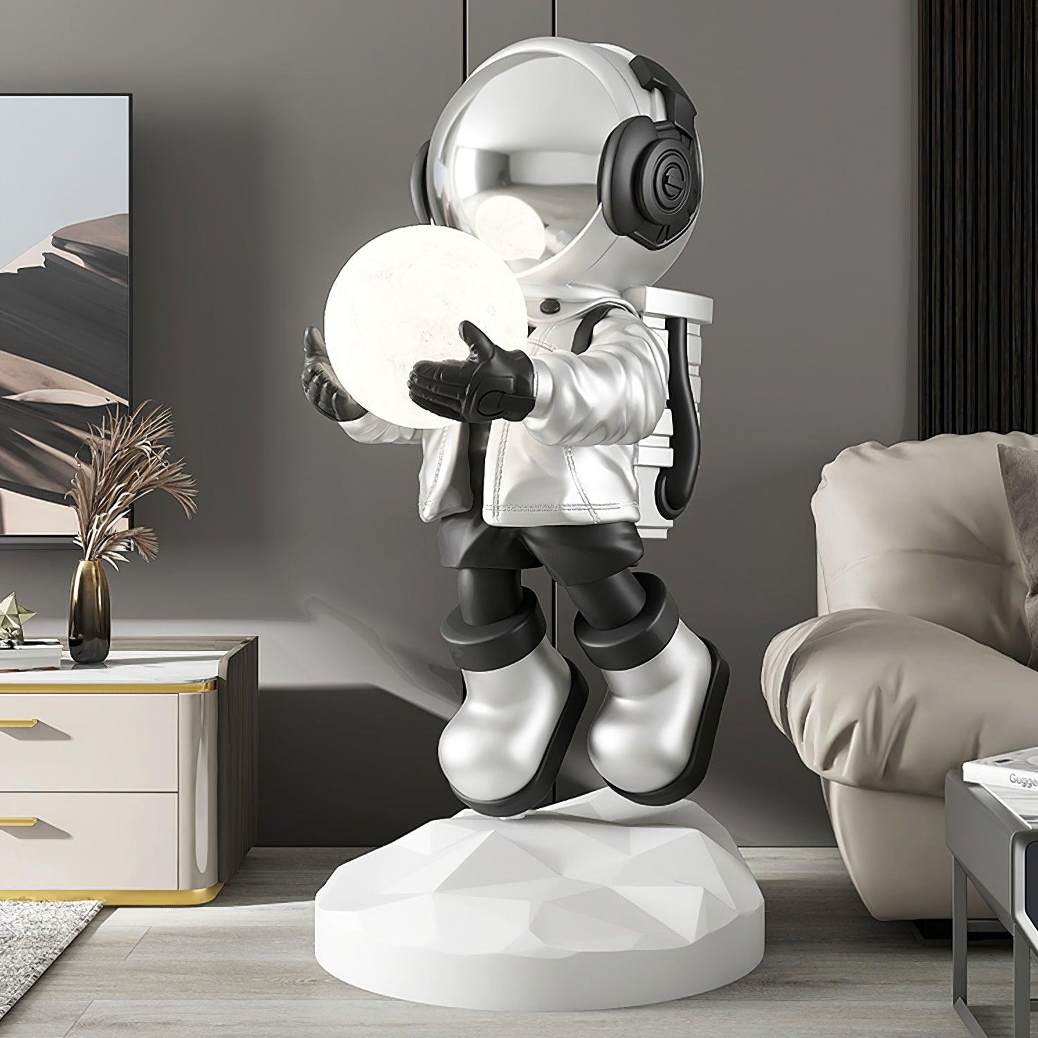 Astronaut Resin Floor Lamp with 5D Printed Globe and Rechargeable Battery for Bedroom