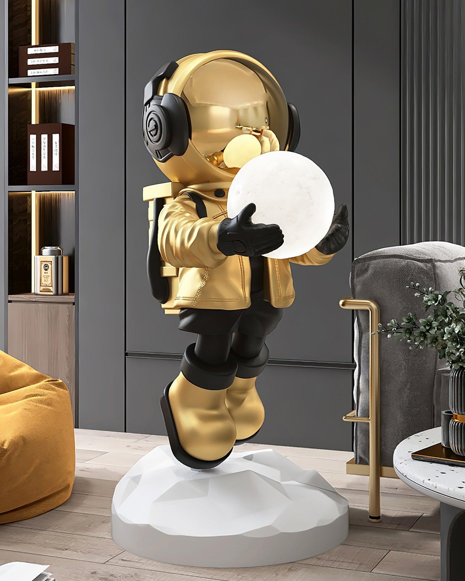Astronaut Resin Floor Lamp with 5D Printed Globe and Rechargeable Battery for Bedroom