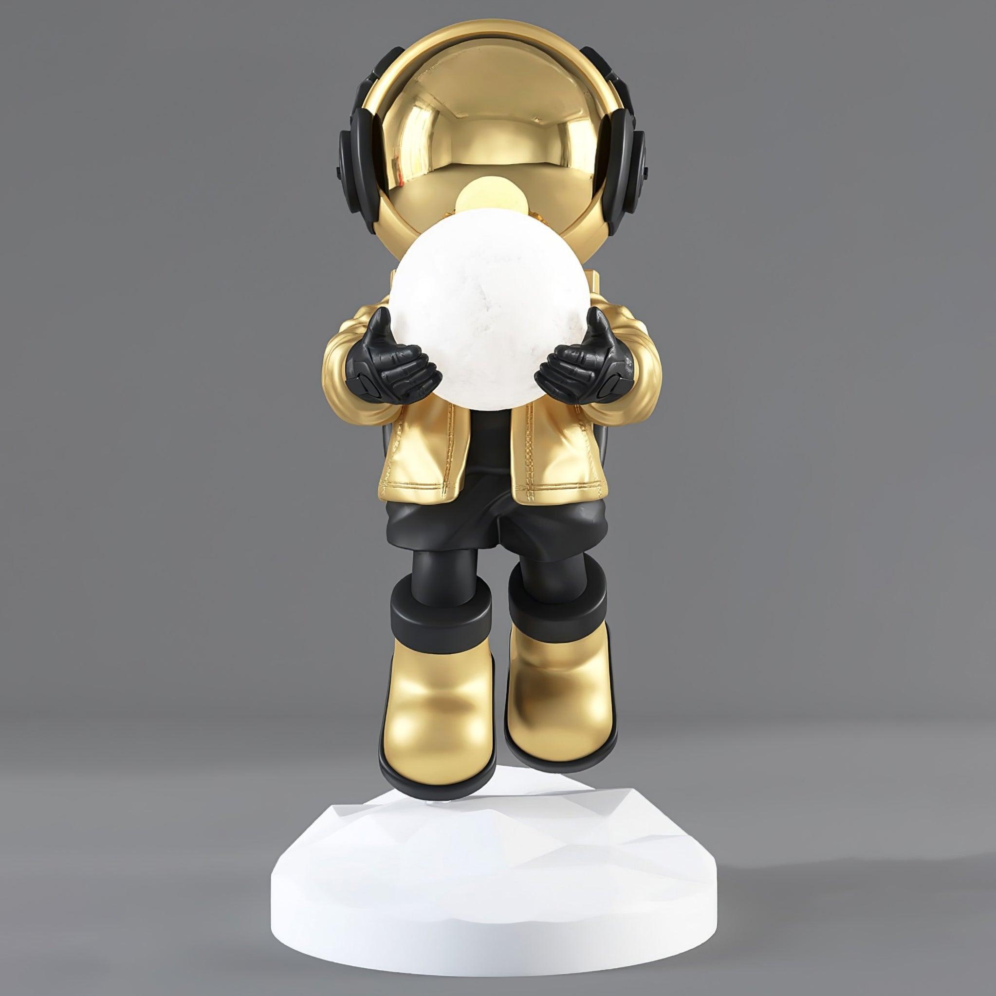 Astronaut Resin Floor Lamp with 5D Printed Globe and Rechargeable Battery for Bedroom