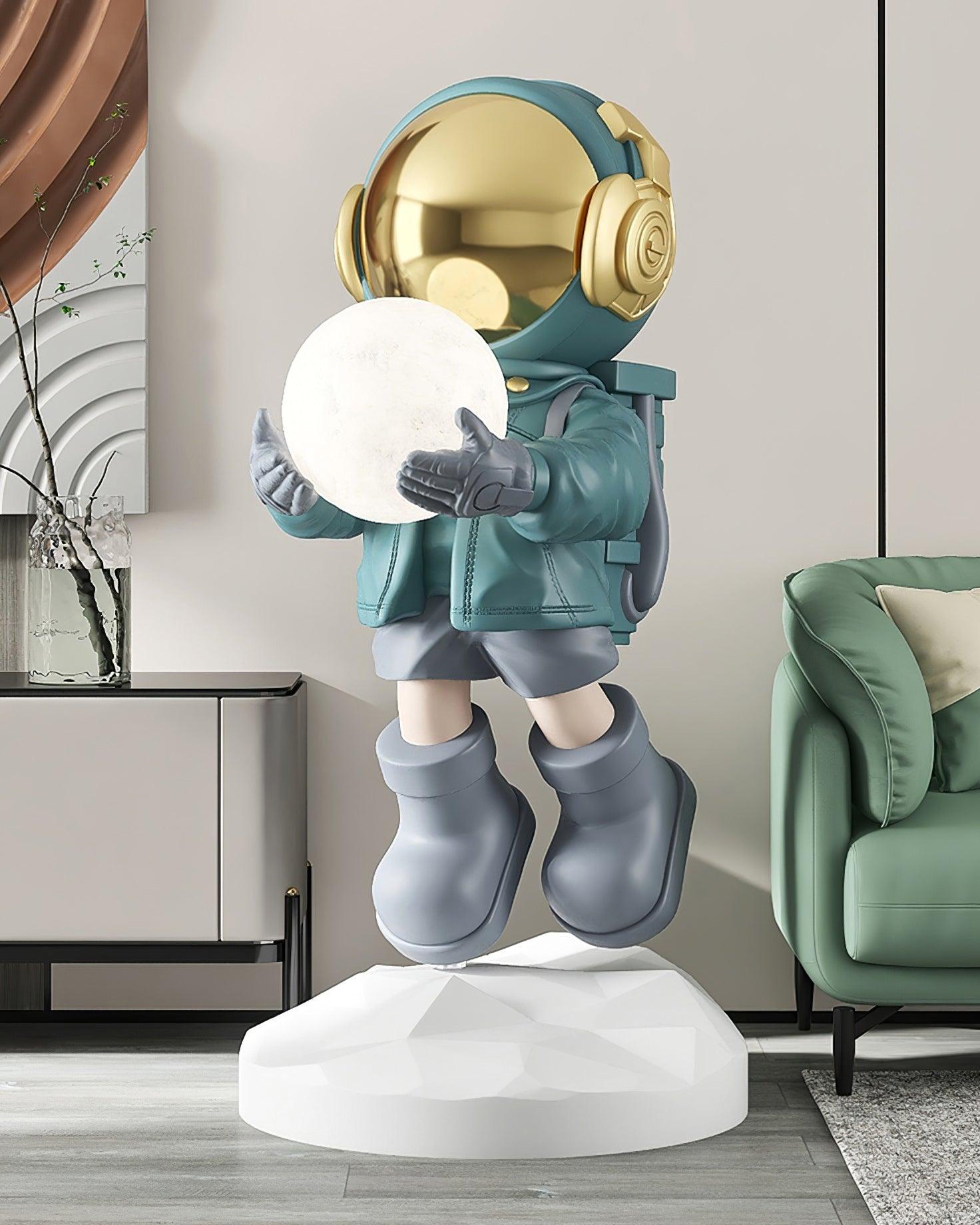 Astronaut Resin Floor Lamp with 5D Printed Globe and Rechargeable Battery for Bedroom