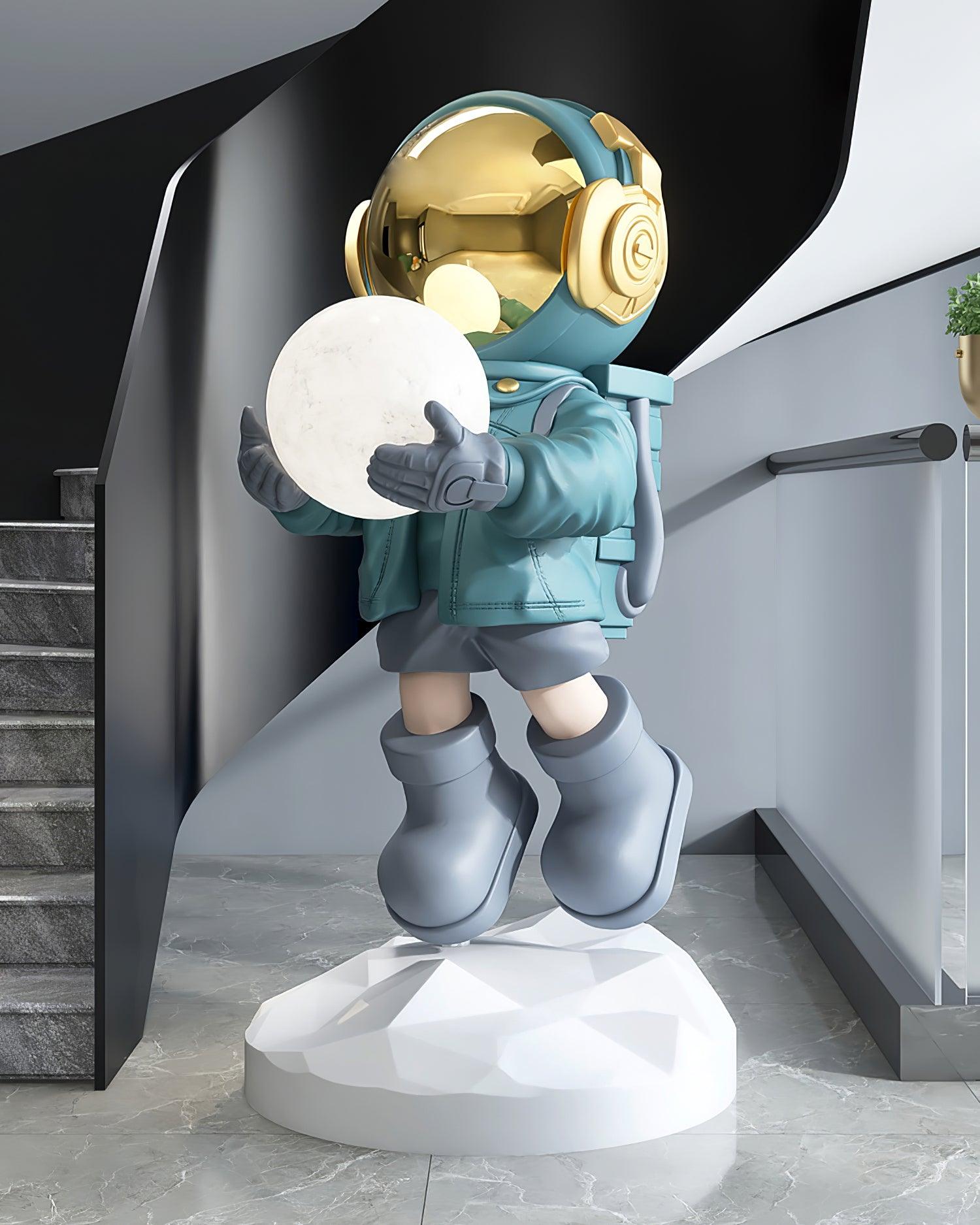 Astronaut Resin Floor Lamp with 5D Printed Globe and Rechargeable Battery for Bedroom