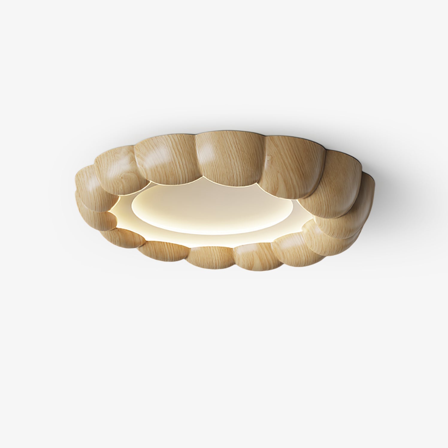 Modern Walnut Wood Grain Ripple Flush Mount LED Ceiling Light Fixture
