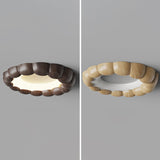 Modern Walnut Wood Grain Ripple Flush Mount LED Ceiling Light Fixture