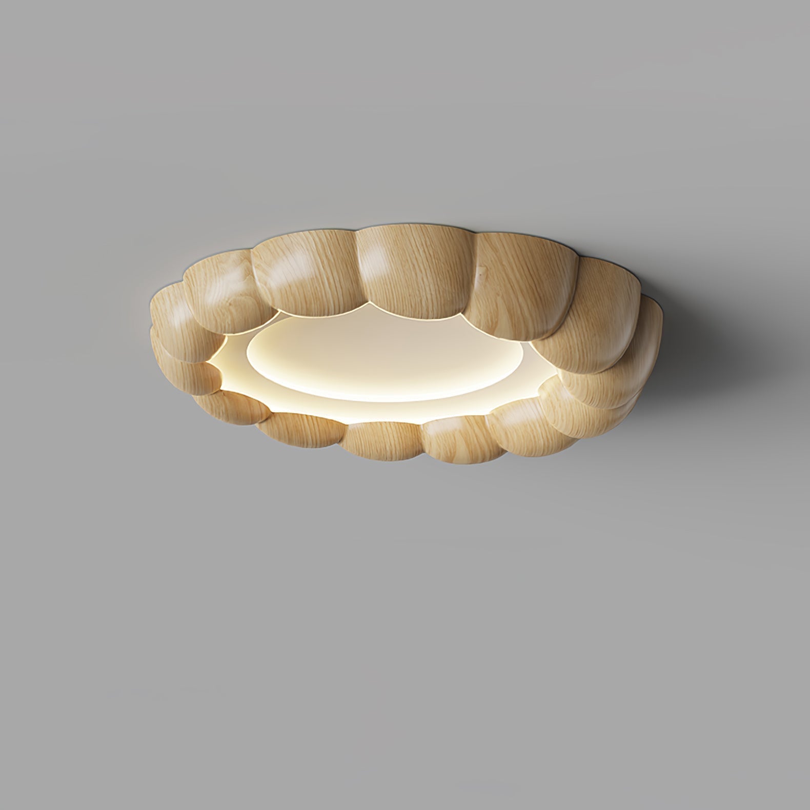 Modern Walnut Wood Grain Ripple Flush Mount LED Ceiling Light Fixture