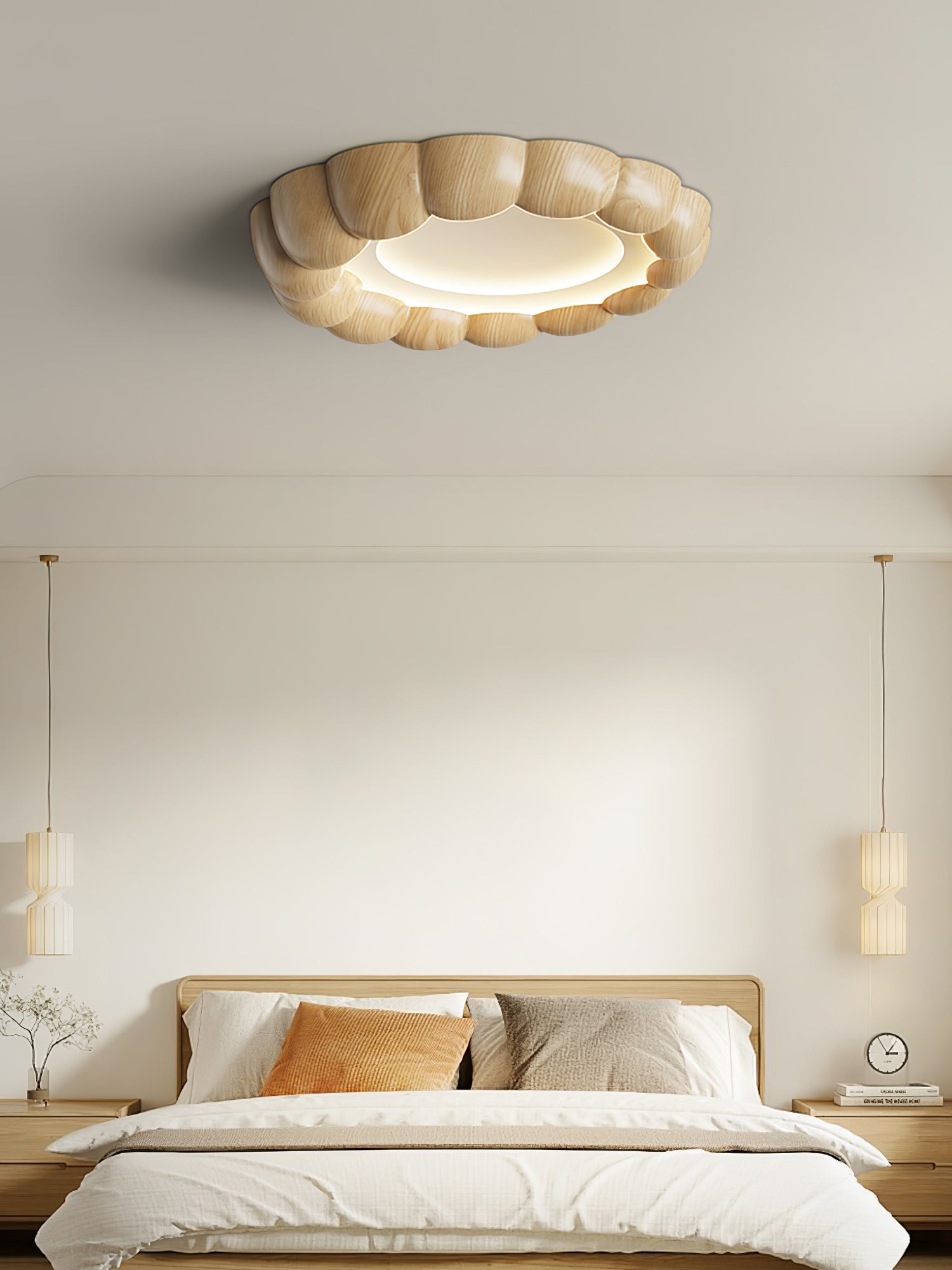 Modern Walnut Wood Grain Ripple Flush Mount LED Ceiling Light Fixture